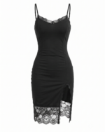 Lace-Trimmed Slit Bodycon Slip Dress - Image 2