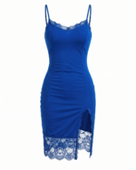 Lace-Trimmed Slit Bodycon Slip Dress