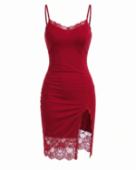 Lace-Trimmed Slit Bodycon Slip Dress - Image 3