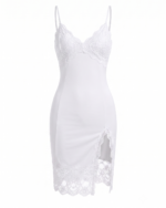 Lace-Trimmed Slit Bodycon Slip Dress - Image 4