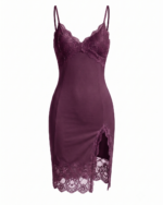Lace-Trimmed Slit Bodycon Slip Dress - Image 5