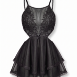 Alluring Floral Lace & Sheer Mesh Tiered Babydoll - One Size (50-80 kg)