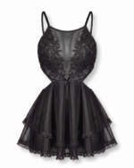 Alluring Floral Lace & Sheer Mesh Tiered Babydoll - One Size (50-80 kg)