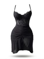 Lace Corset Mini Dress with Ruched Skirt & Front Slit – Available in Multiple Colors – One Size (50-80 kg) - Image 3