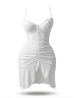 Lace Corset Mini Dress with Ruched Skirt & Front Slit – Available in Multiple Colors – One Size (50-80 kg) - Image 2