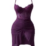 Lace Corset Mini Dress with Ruched Skirt & Front Slit – Available in Multiple Colors – One Size (50-80 kg)