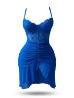 Lace Corset Mini Dress with Ruched Skirt & Front Slit – Available in Multiple Colors – One Size (50-80 kg) - Image 4