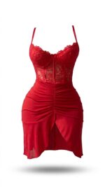 Lace Corset Mini Dress with Ruched Skirt & Front Slit – Available in Multiple Colors – One Size (50-80 kg) - Image 5