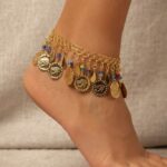 Boho Gold Eye of Horus Coin Anklet with Colorful Beads