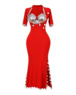 Red Belly Dance Dress with Silver Sequin Embellishments