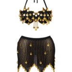Black and Gold Belly Dance Bra and Skirt Set
