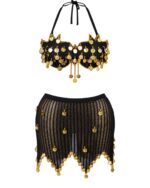 Black and Gold Belly Dance Bra and Skirt Set