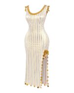 White and Gold Belly Dance Dress with Coin Embellishments - Image 2