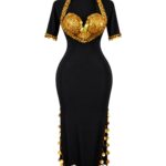 Black Belly Dance Dress with Gold Sequin Bra