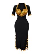 Black Belly Dance Dress with Gold Sequin Bra