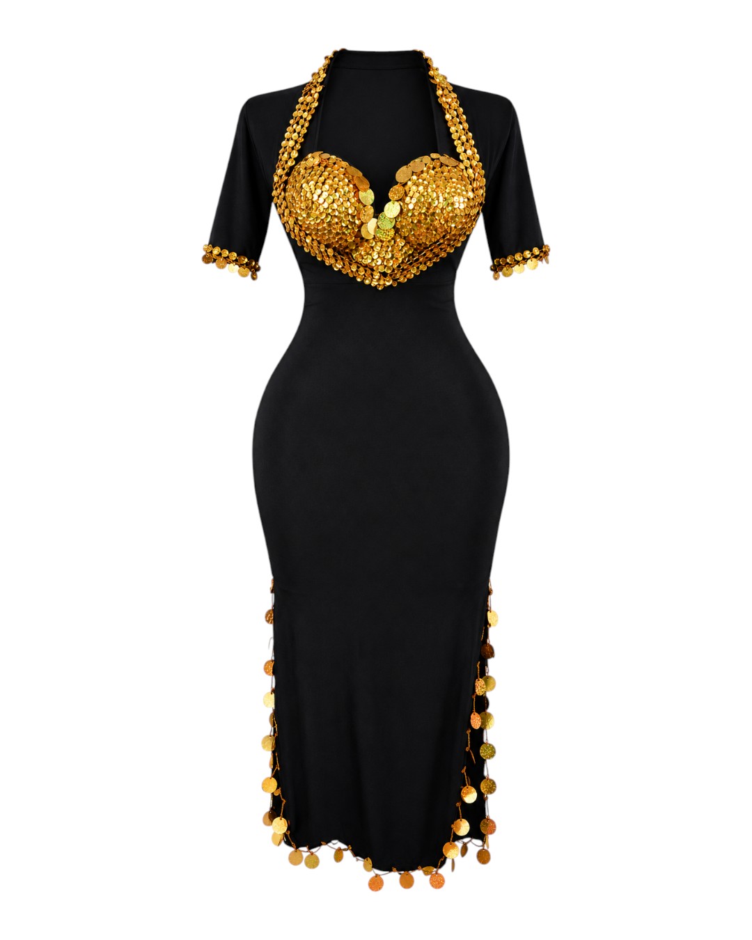 ChatGPT Image Sep 14, 2026, 02_09_47 PM Black Belly Dance Dress with Gold Sequin Bra - Image 1