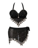 Black Belly Dance Bra and Skirt Set with Silver Coins