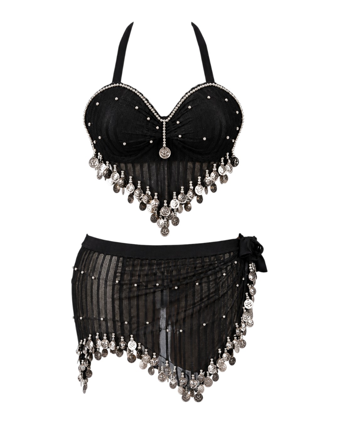 ChatGPT Image Sep 14, 2026, 02_10_42 PM Black Belly Dance Bra and Skirt Set with Silver Coins - Image 1