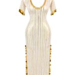 White and Gold Belly Dance Dress with Coin Details