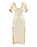 White and Gold Belly Dance Dress with Coin Details