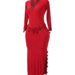 Red Belly Dance Galabeya - Long Sleeve Oriental Dress with Beading