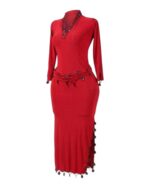 Red Belly Dance Galabeya - Long Sleeve Oriental Dress with Beading