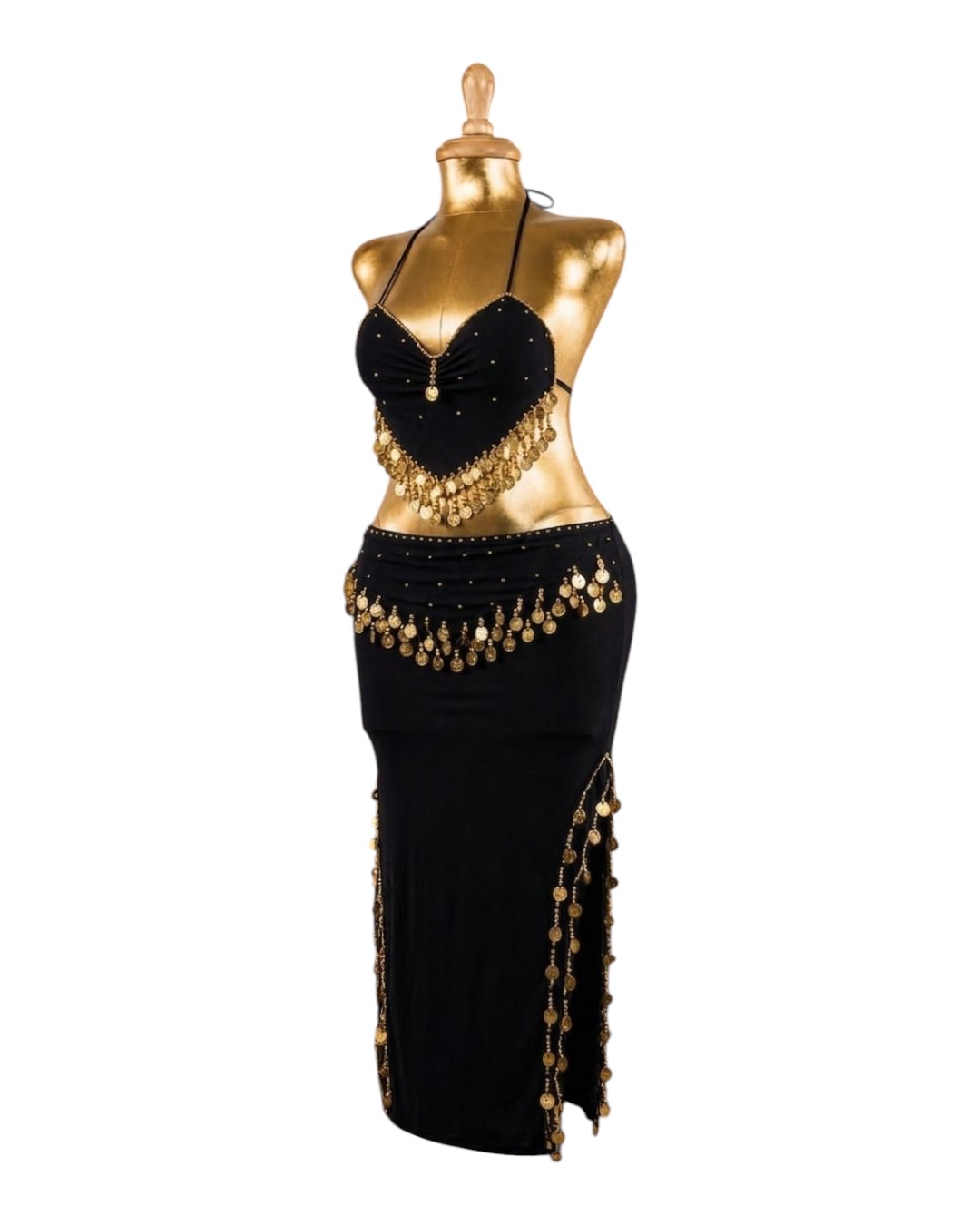 WhatsApp Image 2026-09-01 at 1.37.55 AM (1) Black Two-Piece Belly Dance Costume with Gold Coins & Side Slit Skirt - Image 1