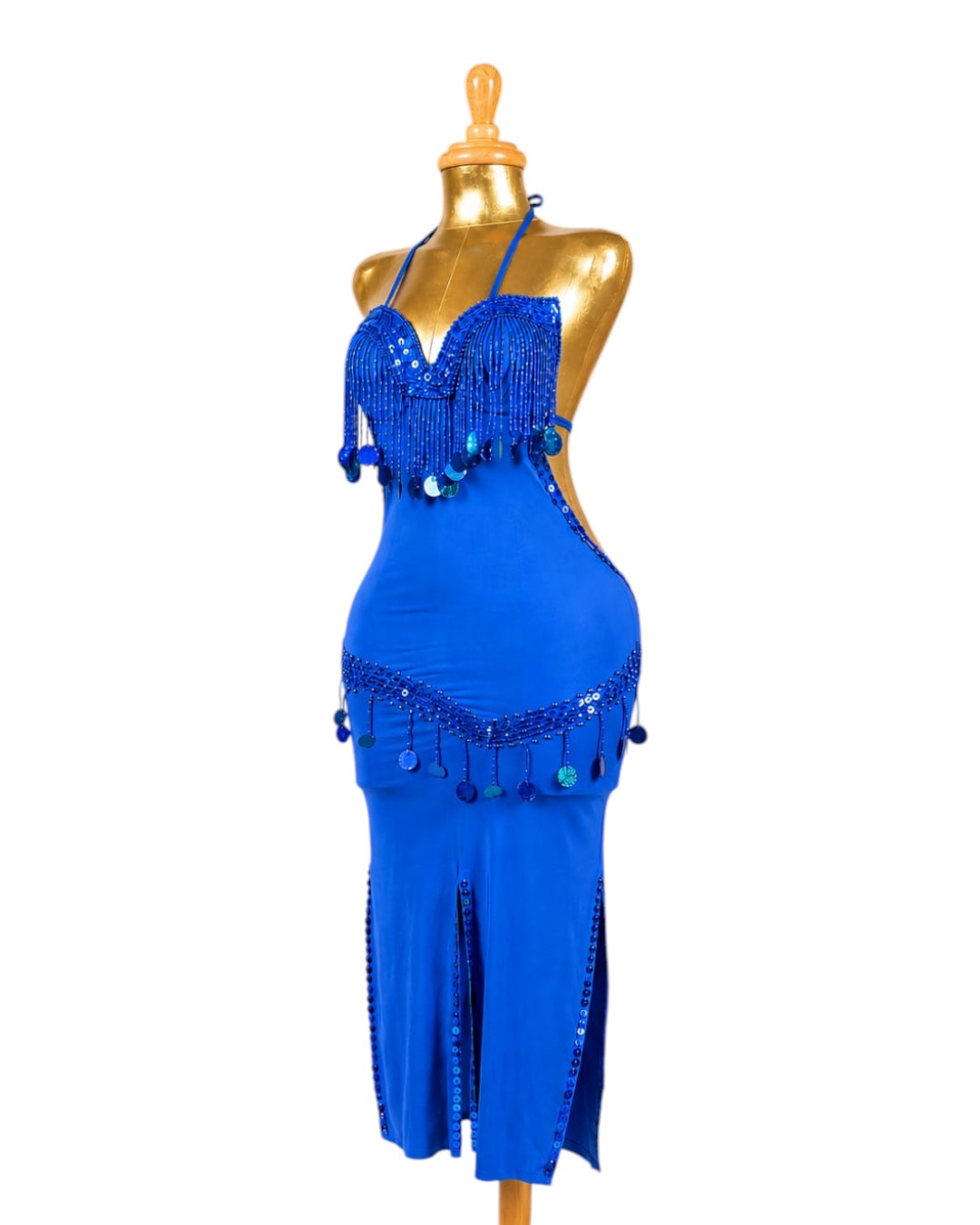 WhatsApp Image 2026-09-01 at 1.37.56 AM (1) Royal Blue Beaded Fringe Belly Dance Costume - Halter Dress Set - Image 1