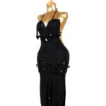 Elegant Black Beaded Fringe Belly Dance Costume - Halter Style Outfit