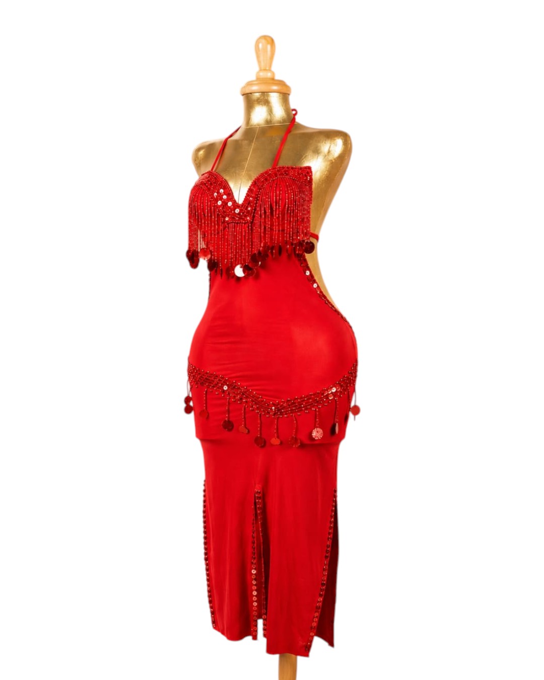 WhatsApp Image 2026-09-01 at 1.37.56 AM Fiery Red Beaded Fringe Belly Dance Costume - Halter Style Outfit - Image 1