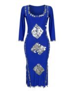 Royal Blue Baladi / Saidi Dress with Silver Sequin Diamond Motif & Coin Trim
