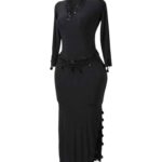 Classic Black Baladi / Saidi Dress with Beaded V-Neck & Draped Hip Accent