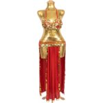Vibrant Red & Gold Coin Belly Dance Two-Piece Costume Set