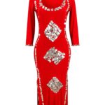 Red Baladi Galabeya Dance Dress with Silver Sequin Embellishments