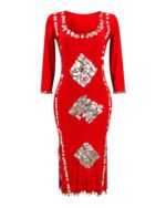 Red Baladi Galabeya Dance Dress with Silver Sequin Embellishments