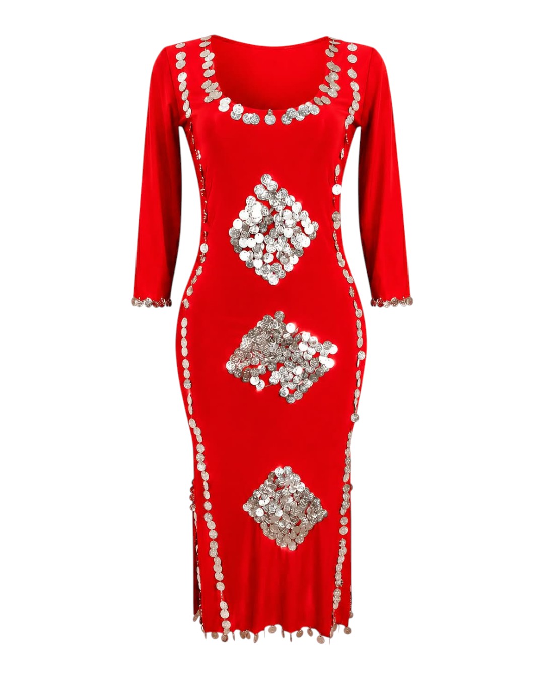 WhatsApp Image 2026-09-02 at 8.46.50 PM Red Baladi Galabeya Dance Dress with Silver Sequin Embellishments - Image 1