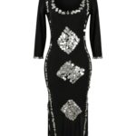 Classic Black Baladi Galabeya Dress with Silver Sequin Details