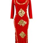 Red Traditional Embroidered Dress with Gold Coin Details