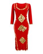 Red Traditional Embroidered Dress with Gold Coin Details