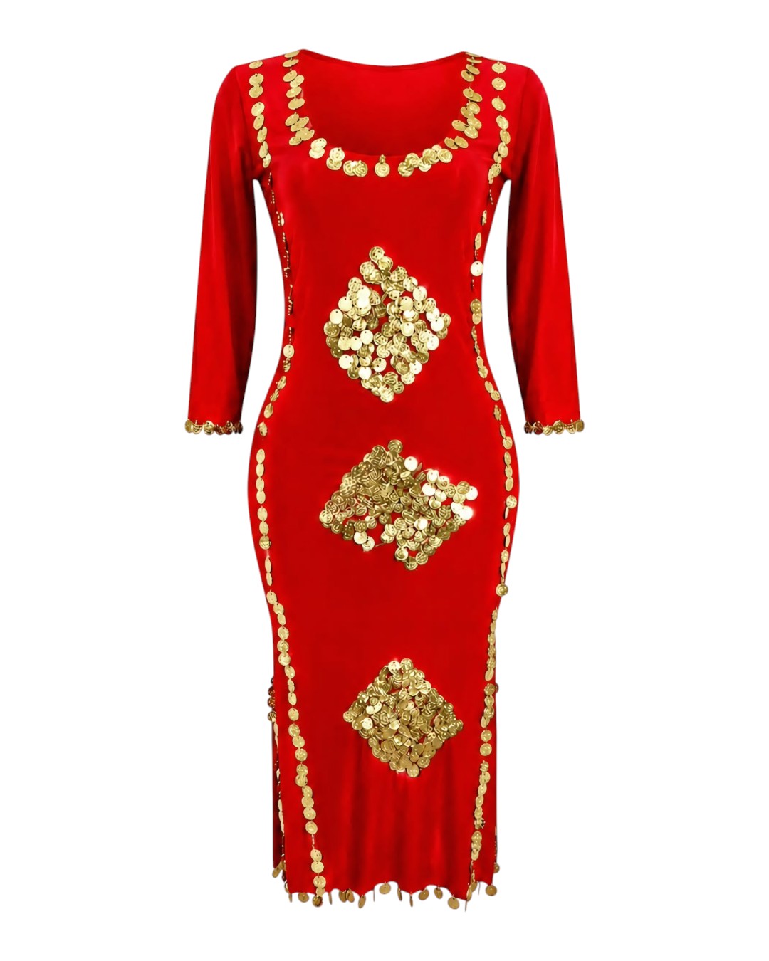 WhatsApp Image 2026-09-05 at 3.01.1-4x Red Traditional Embroidered Dress with Gold Coin Details - Image 1