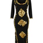 Black Long Sleeve Gold Sequin Embellished Dress