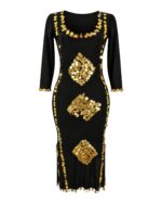 Black Long Sleeve Gold Sequin Embellished Dress