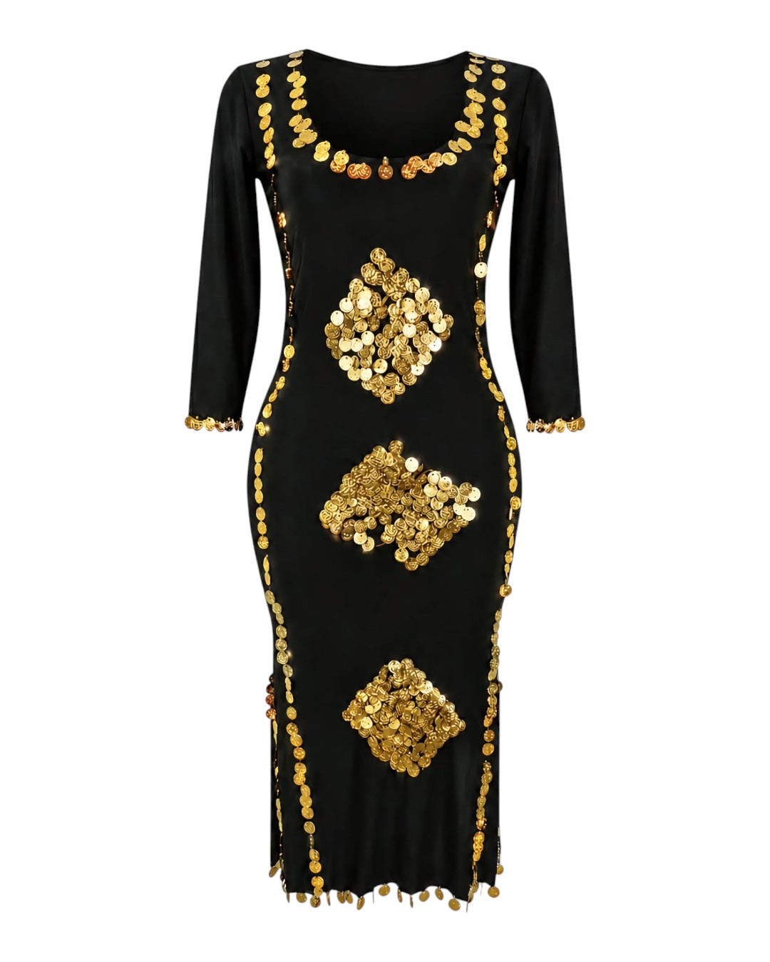 WhatsApp Image 2026-09-05 at 3.01.16 PM-4x Black Long Sleeve Gold Sequin Embellished Dress - Image 1