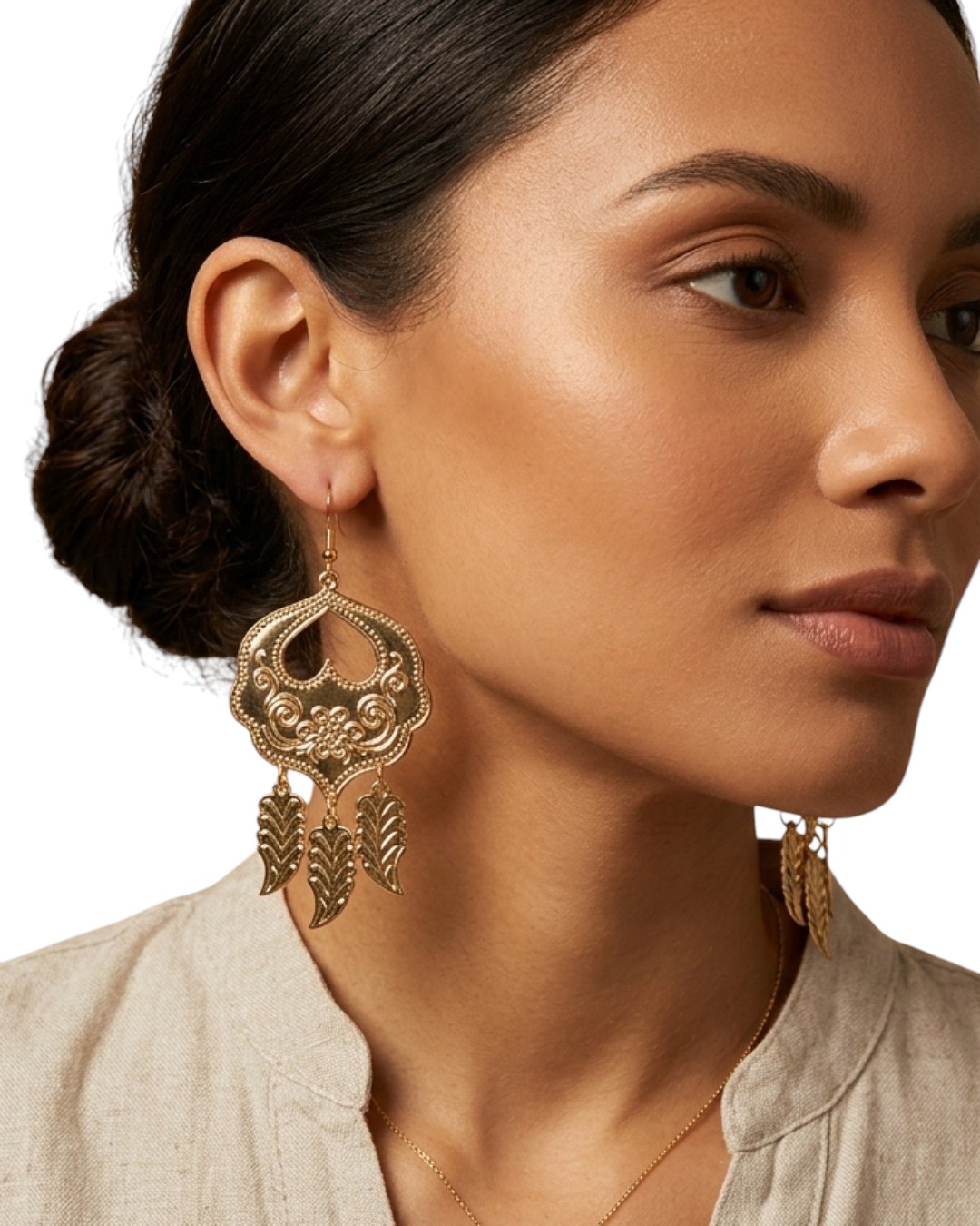 WhatsApp Image 2026-09-05 at 4.22.20 PM Gold Vintage Leaf Drop Earrings - Image 1