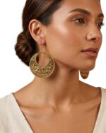 Gold Round Filigree Statement Earrings