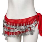 Red Belly Dance Hip Belt with Silver Coins